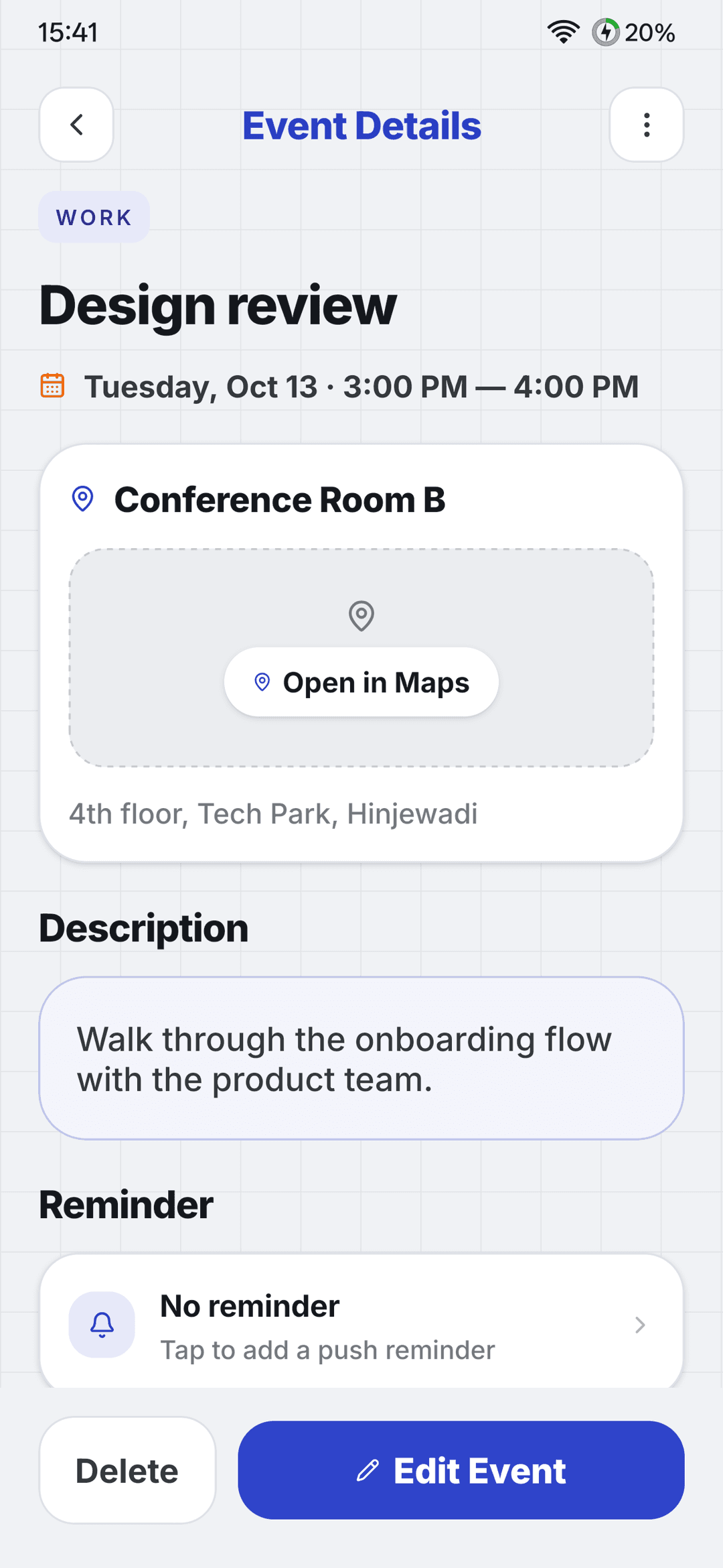 Event detail with time and location
