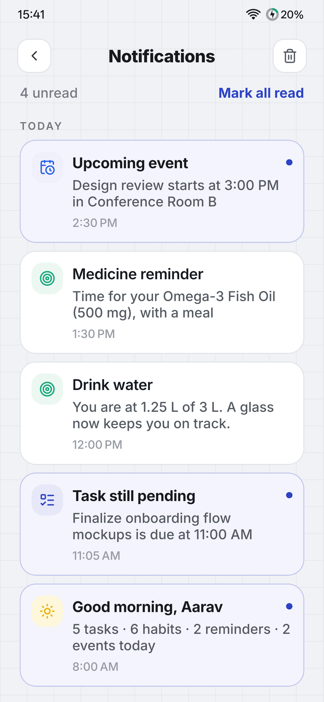 In-app notification inbox
