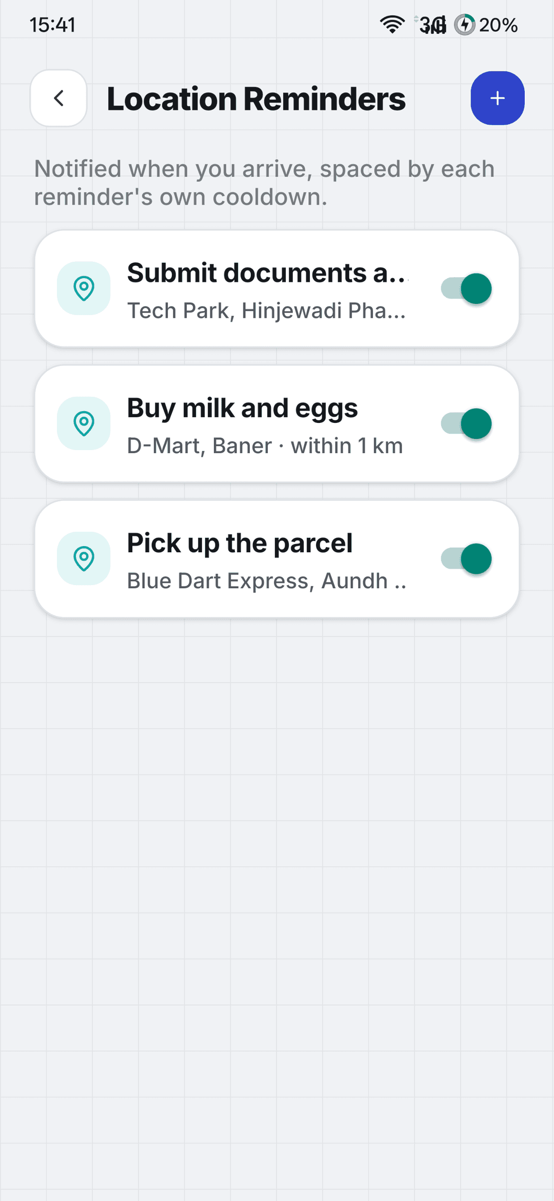 Place reminder set to alert on arrival near a chosen location